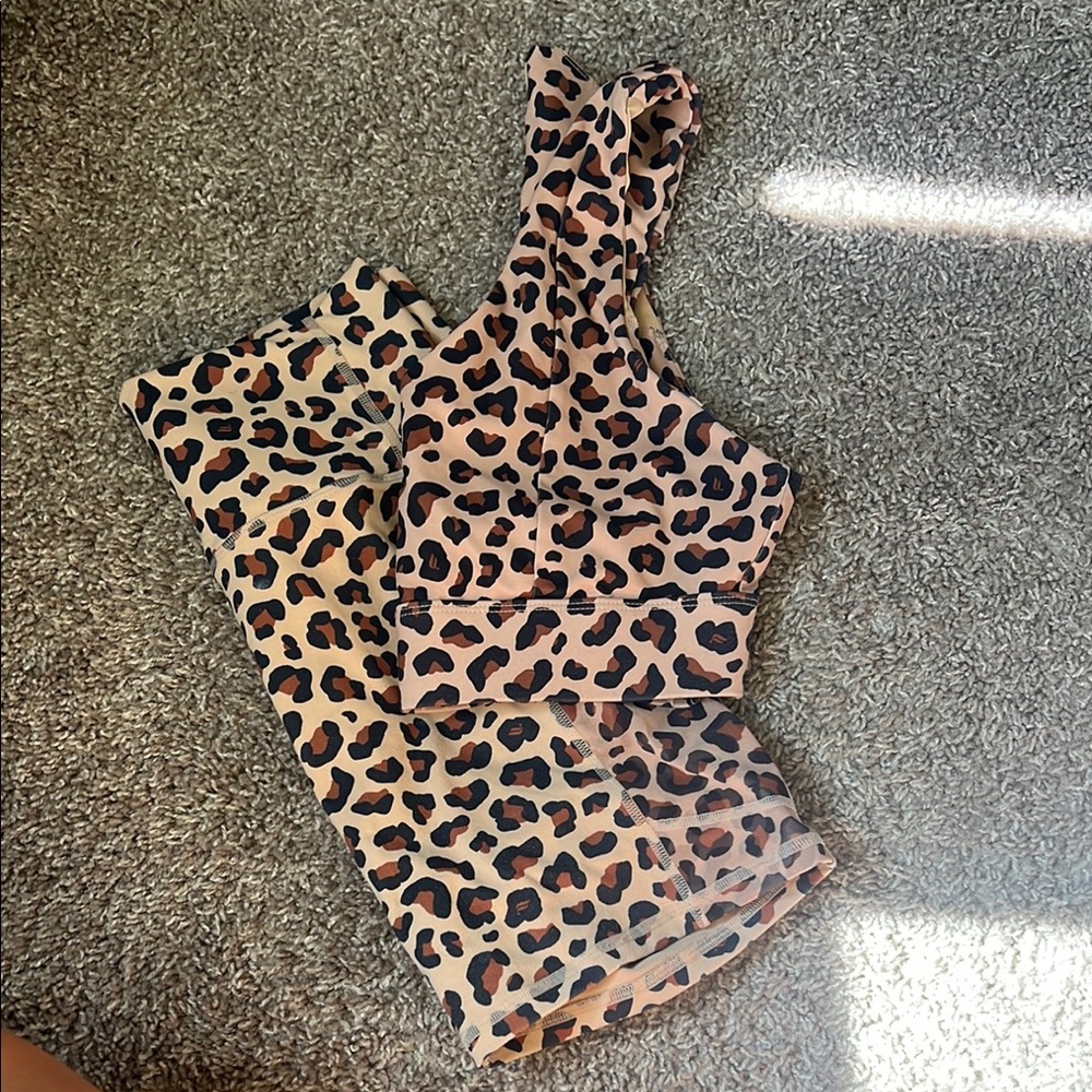 Fabletics Leopard Print Biker/Sports bra set
